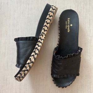 Leather Black Espadrille slide sandals Kate Spade